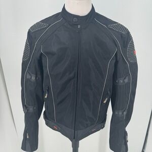 Xelement Motorcycle Jacket MENS Black Nylon Full Zip Reflective Piping Coat L